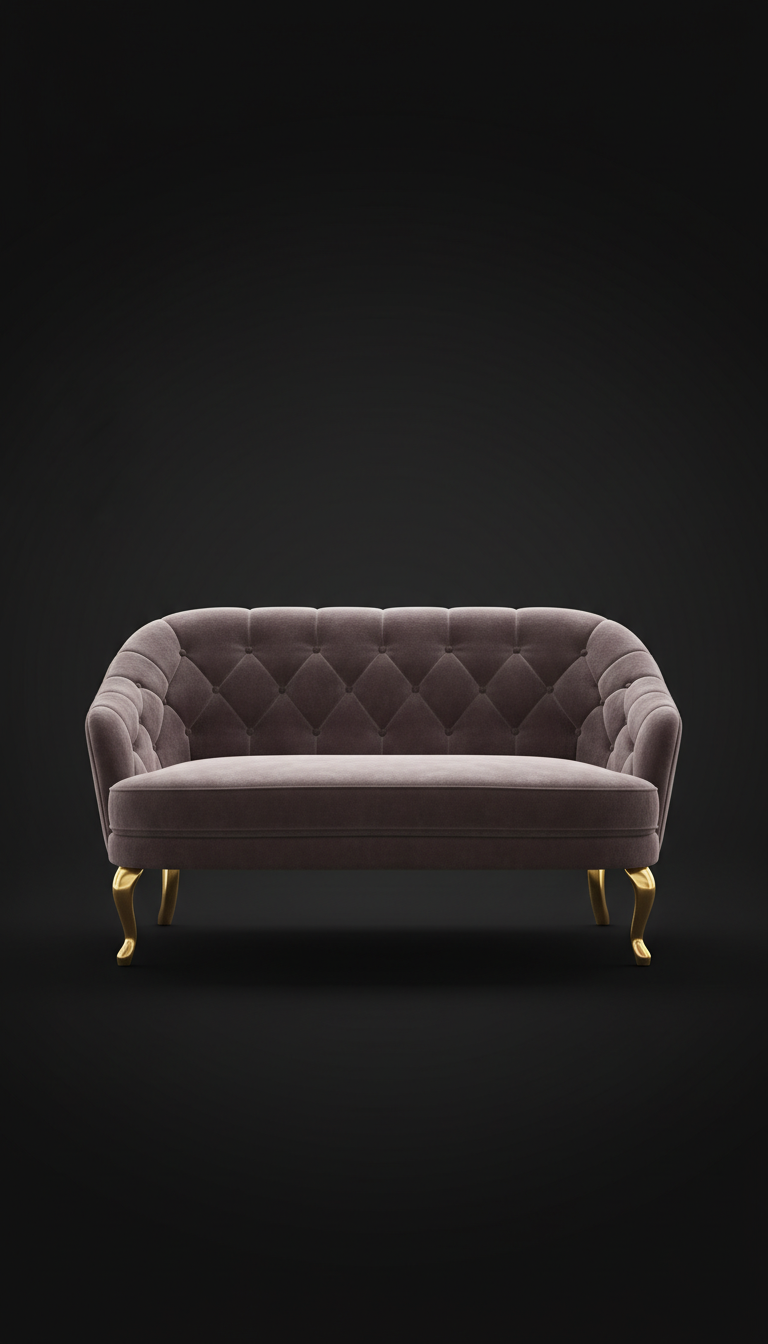 Velvet Canapé with Gold Accent Legs