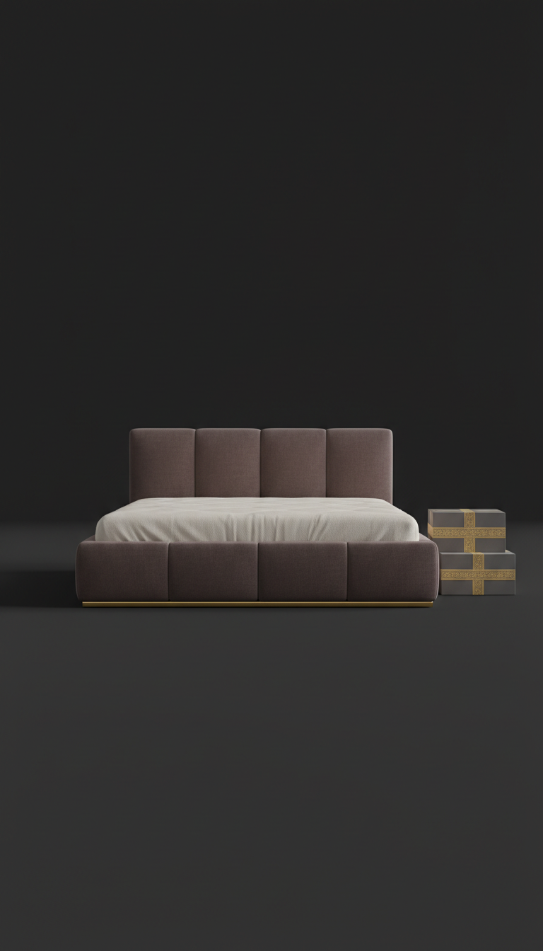 Modular Upholstered Bed Base in Charcoal Velvet